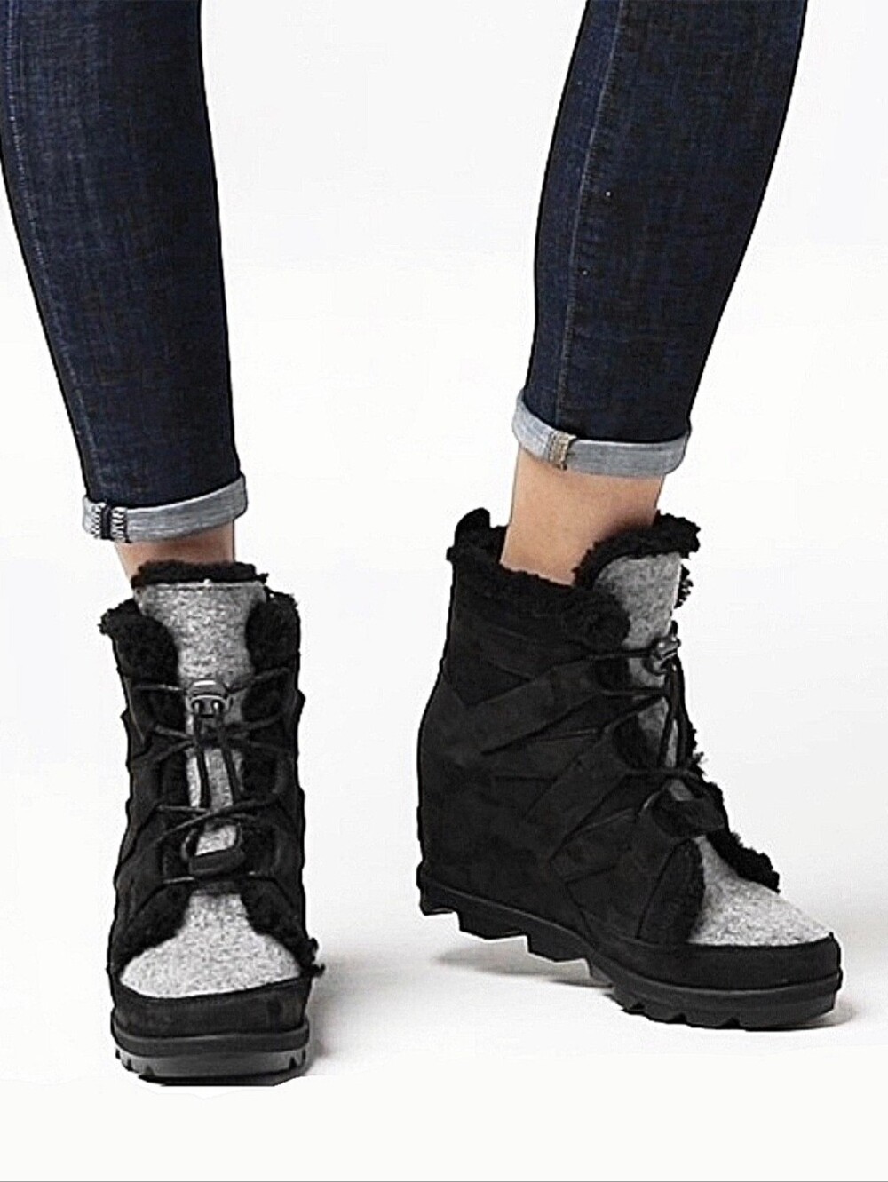 Sorel Joan Of Arctic Wedge II Cozy Boot US 7.5 Black Nubuck Shearling Booties